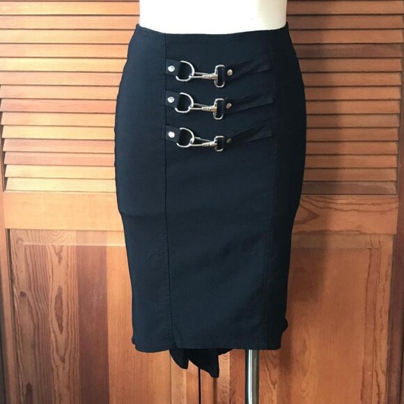 Vintage Lip Service Gangsta Pranksta Goth Punk Emo Black Fishtail Buckle Skirt S - Picture 3 of 9